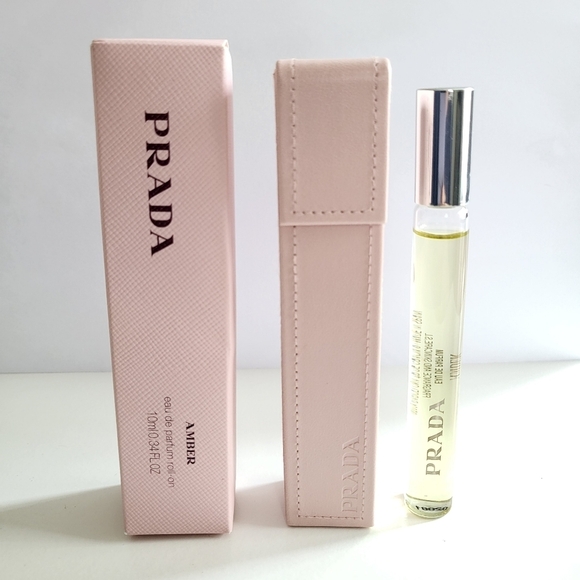 New Prada Amber EDP Roll-On 0.34 oz In Leather Travel Case Holder New In Box - Picture 9 of 9